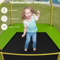 Trampolin bis 150 kg für Kinder mit Sicherheitsnetz und Federkissen 223 x 223 x 186 cm Gelb