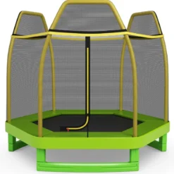 Trampolin bis 150 kg für Kinder mit Sicherheitsnetz und Federkissen 223 x 223 x 186 cm Gelb