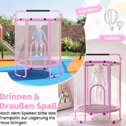 Trampolin für Kinder 154 cm 6 in 1 Kindertrampolin mit Turnstange Schaukel & Ringen