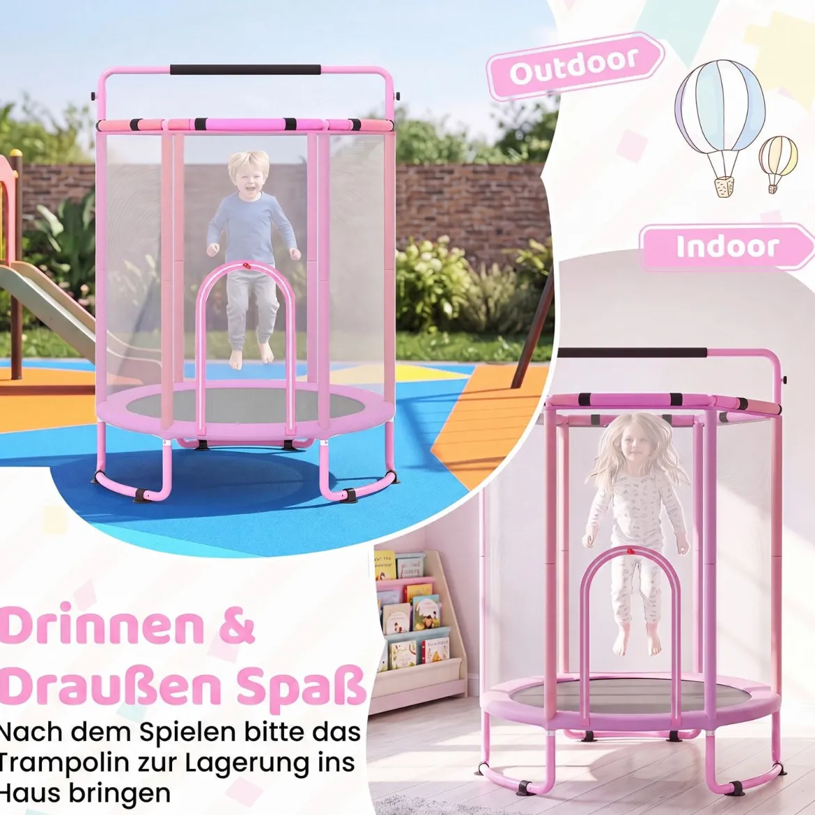 Trampolin für Kinder 154 cm 6 in 1 Kindertrampolin mit Turnstange Schaukel & Ringen
