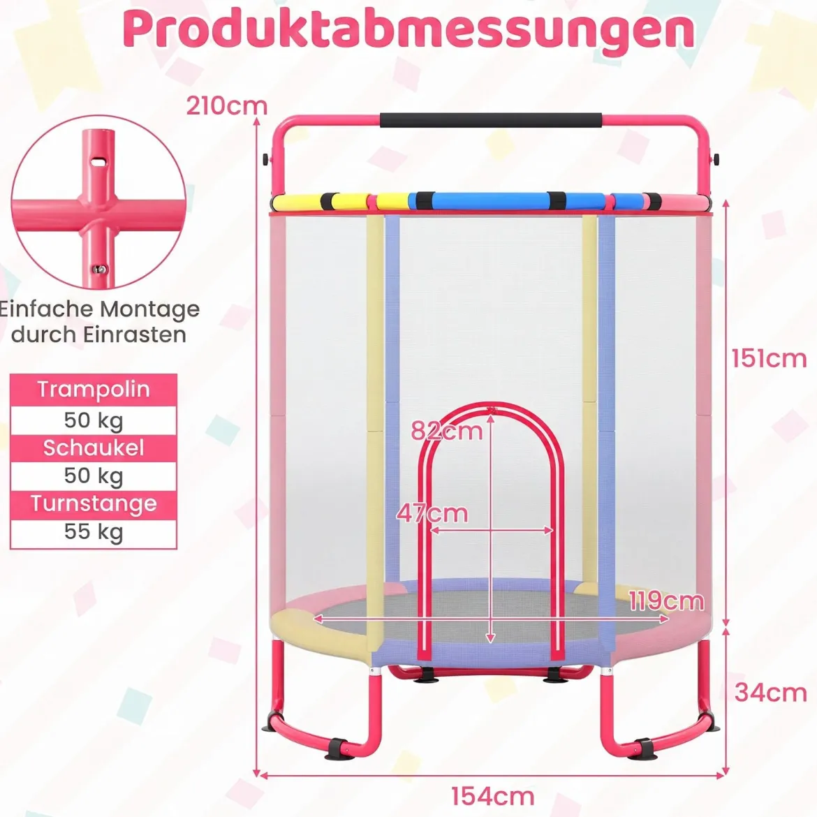 Trampolin für Kinder 154 cm 6 in 1 Kindertrampolin mit Turnstange Schaukel & Ringen