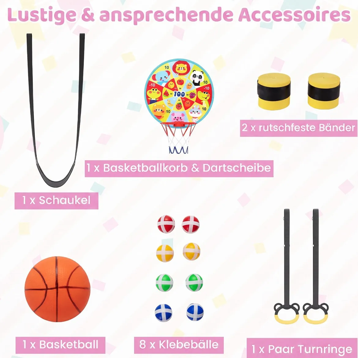 Trampolin für Kinder 154 cm 6 in 1 Kindertrampolin mit Turnstange Schaukel & Ringen