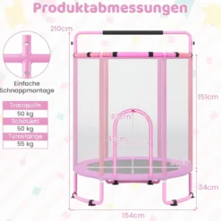 Trampolin für Kinder 154 cm 6 in 1 Kindertrampolin mit Turnstange Schaukel & Ringen