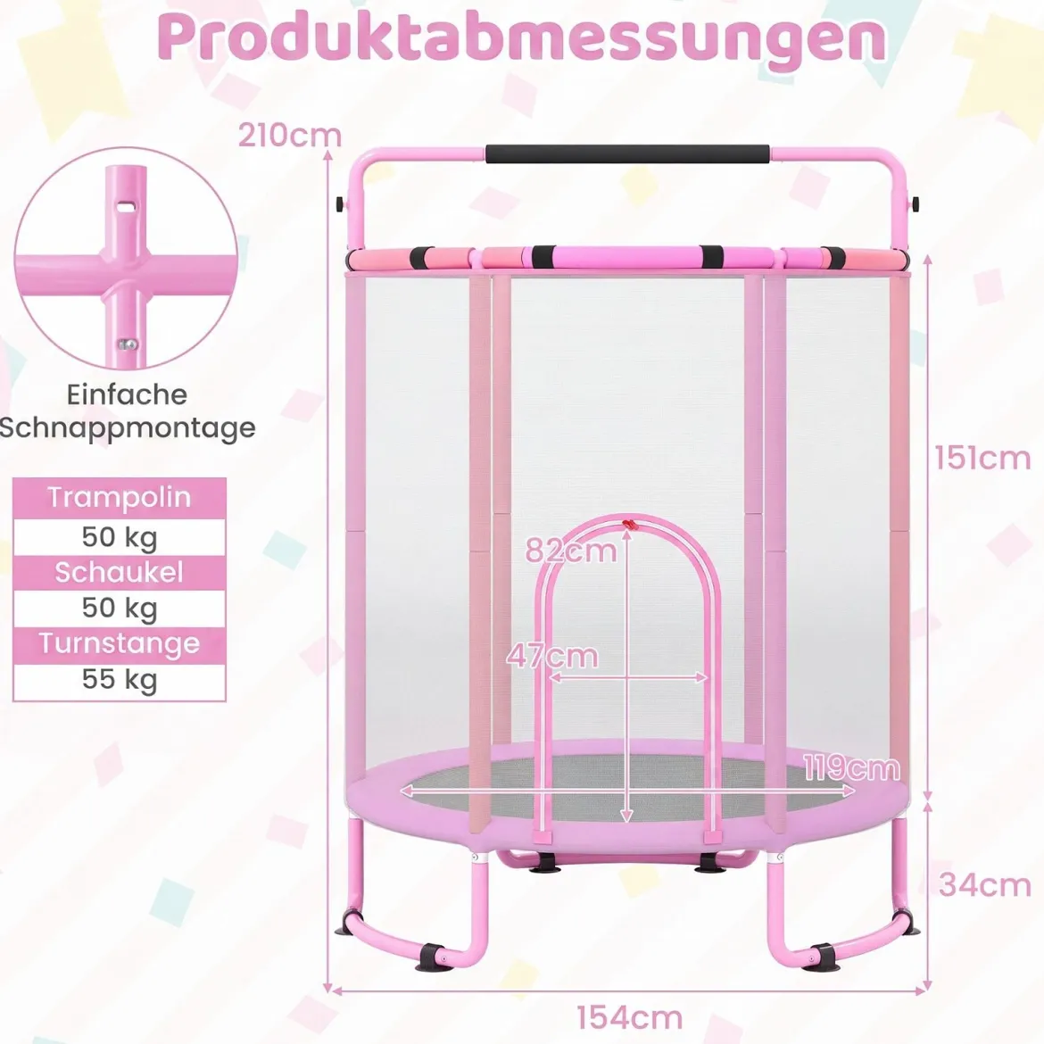 Trampolin für Kinder 154 cm 6 in 1 Kindertrampolin mit Turnstange Schaukel & Ringen