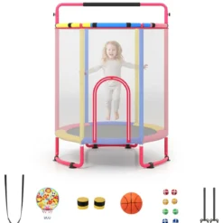 Trampolin für Kinder 154 cm 6 in 1 Kindertrampolin mit Turnstange Schaukel & Ringen