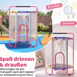 Trampolin für Kinder 154 cm 6 in 1 Kindertrampolin mit Turnstange Schaukel & Ringen