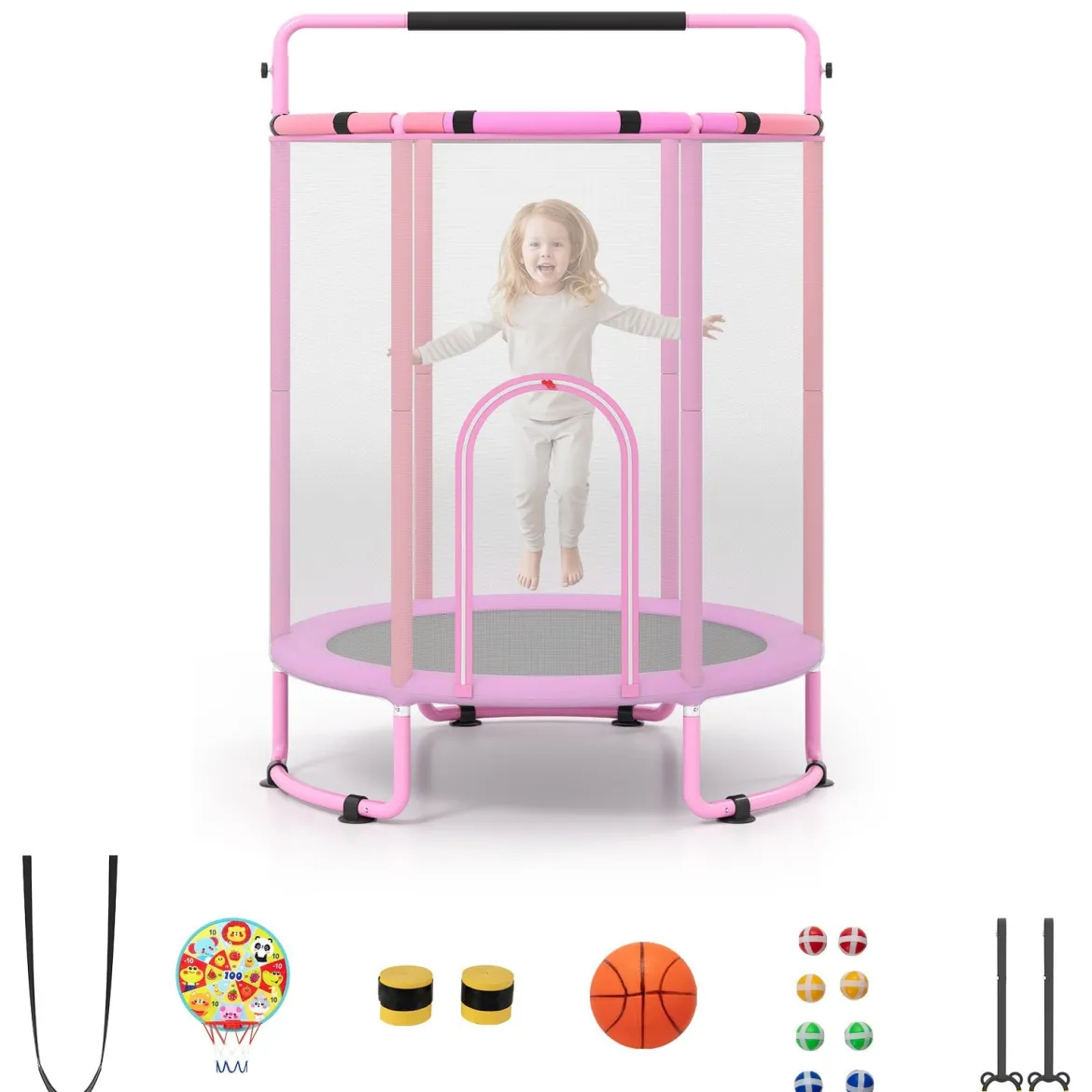 Trampolin für Kinder 154 cm 6 in 1 Kindertrampolin mit Turnstange Schaukel & Ringen