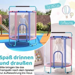 Trampolin für Kinder 154 cm 6 in 1 Kindertrampolin mit Turnstange Schaukel & Ringen