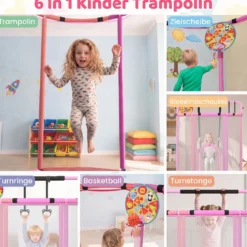 Trampolin für Kinder 154 cm 6 in 1 Kindertrampolin mit Turnstange Schaukel & Ringen