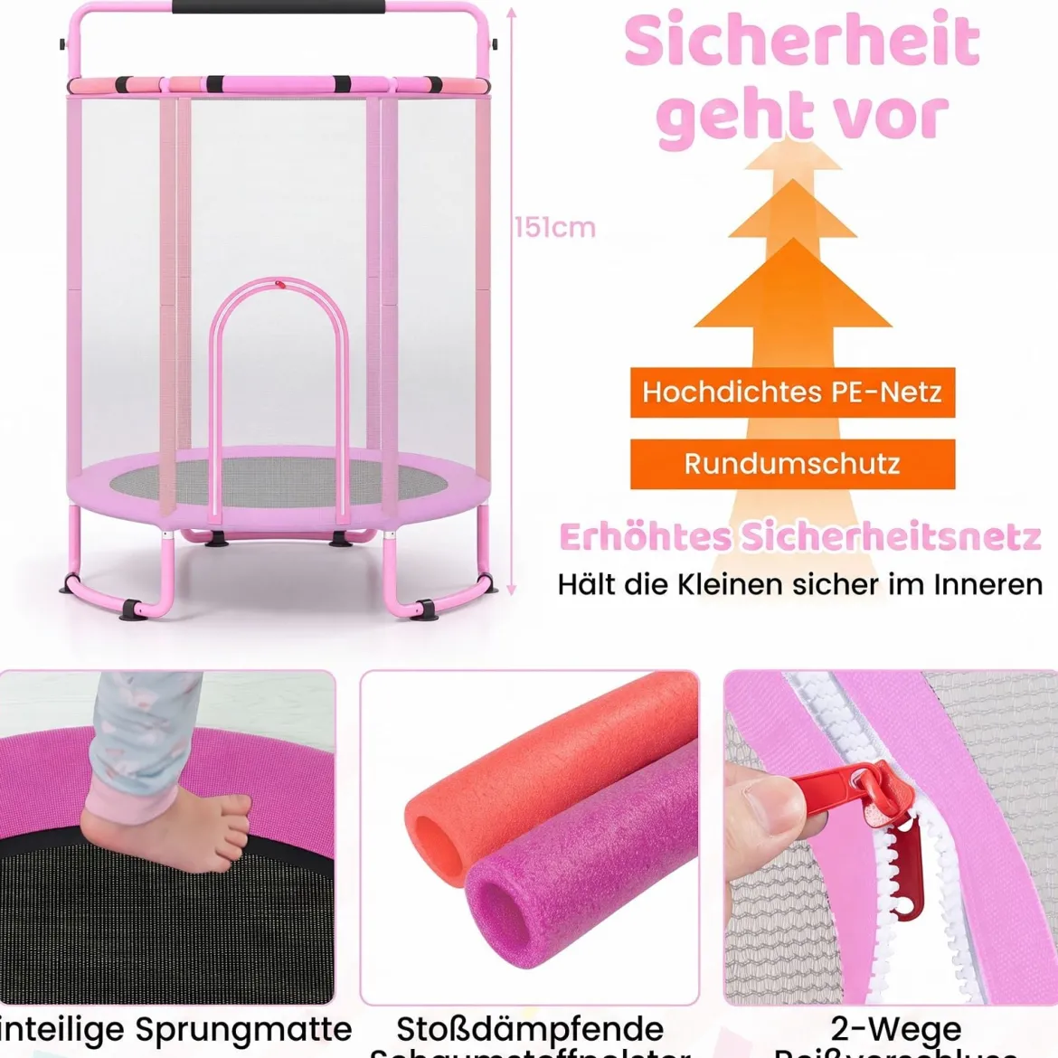 Trampolin für Kinder 154 cm 6 in 1 Kindertrampolin mit Turnstange Schaukel & Ringen