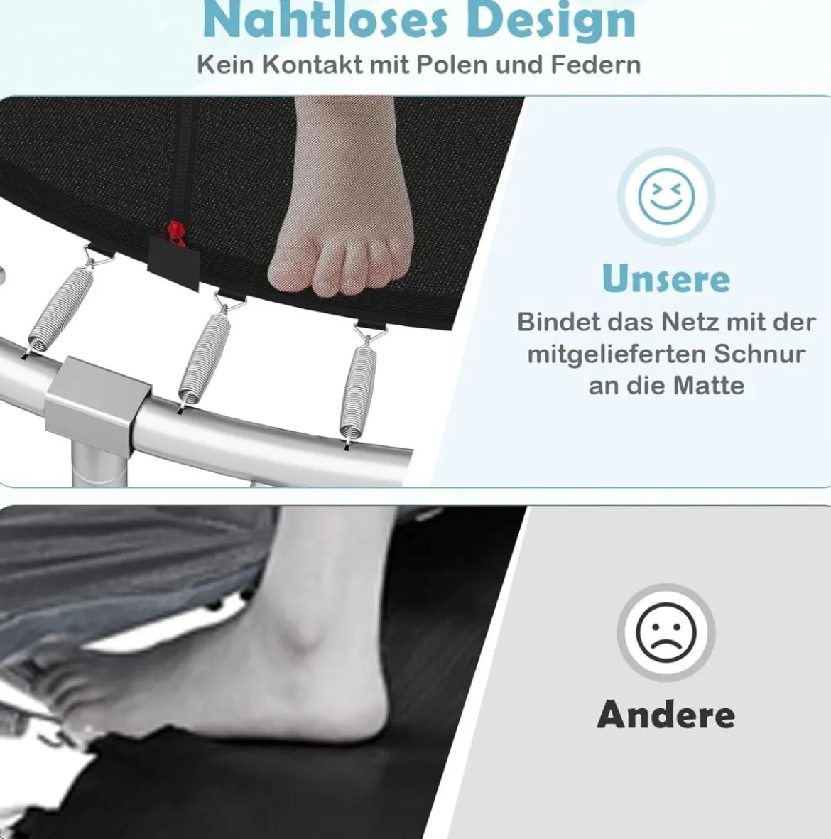 Trampolin outdoor mit Leiter Gartentrampolin rund mit Sicherheitsnetz Randabdeckung & Metallrahmen Ø244cm Schwarz