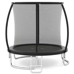 Trampolin outdoor mit Leiter Gartentrampolin rund mit Sicherheitsnetz Randabdeckung & Metallrahmen Ø244cm Schwarz