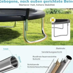 Trampolin outdoor mit Leiter Gartentrampolin rund mit Sicherheitsnetz Randabdeckung & Metallrahmen Ø244cm Schwarz