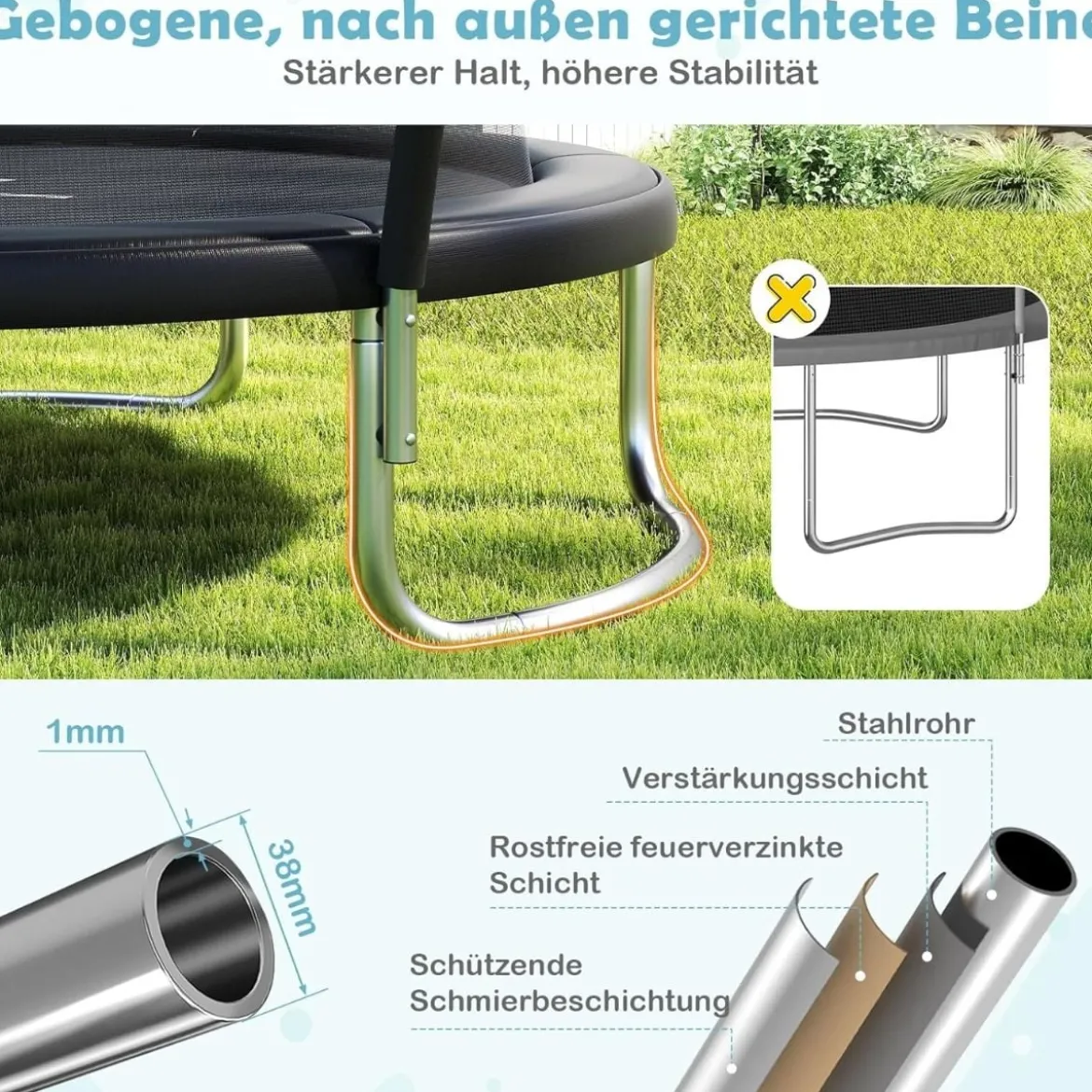 Trampolin outdoor mit Leiter Gartentrampolin rund mit Sicherheitsnetz Randabdeckung & Metallrahmen Ø244cm Schwarz