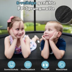 Trampolin outdoor mit Leiter Gartentrampolin rund mit Sicherheitsnetz Randabdeckung & Metallrahmen Ø244cm Schwarz