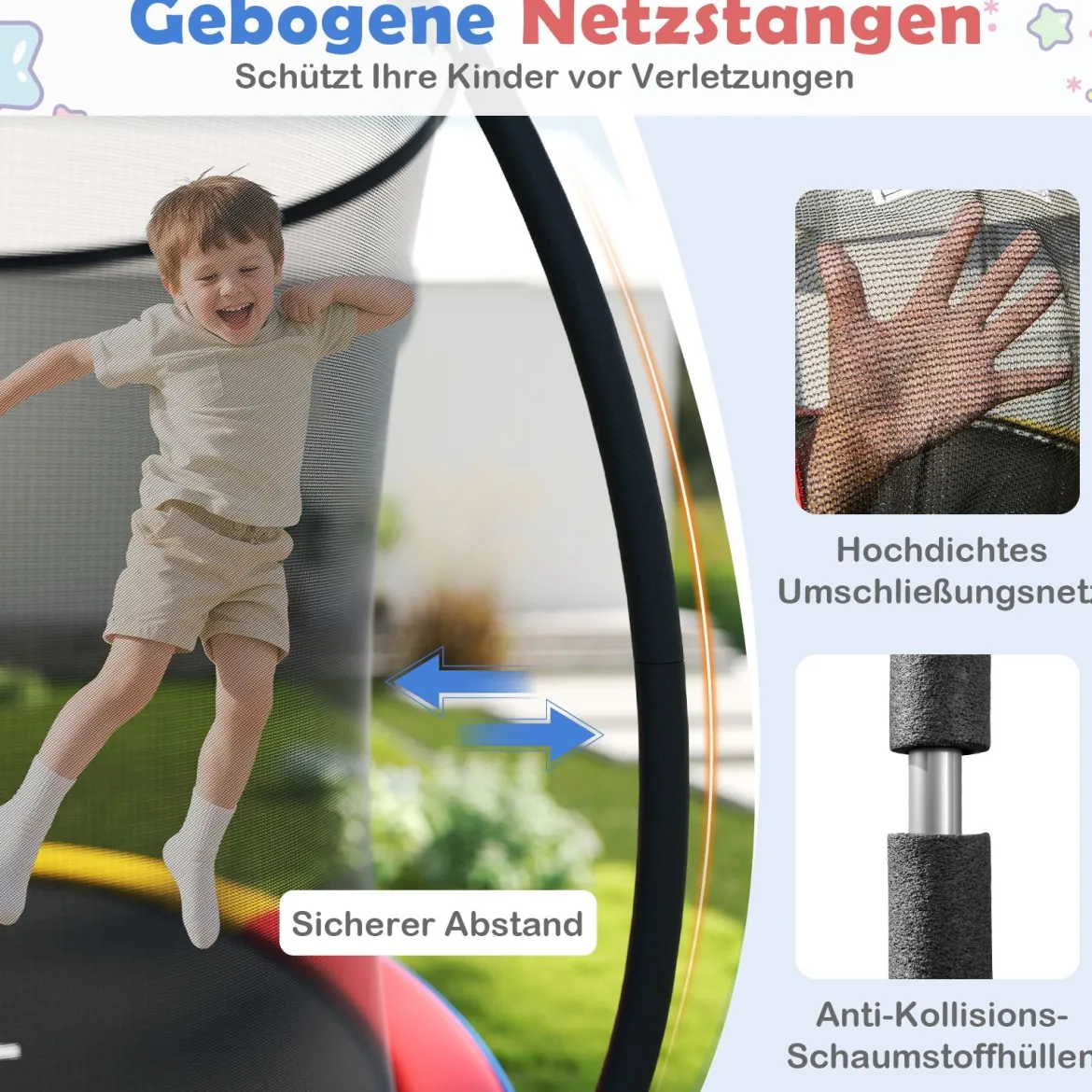 Trampolin outdoor mit Leiter Gartentrampolin rund mit Sicherheitsnetz Randabdeckung & Metallrahmen Ø366cm Bunt