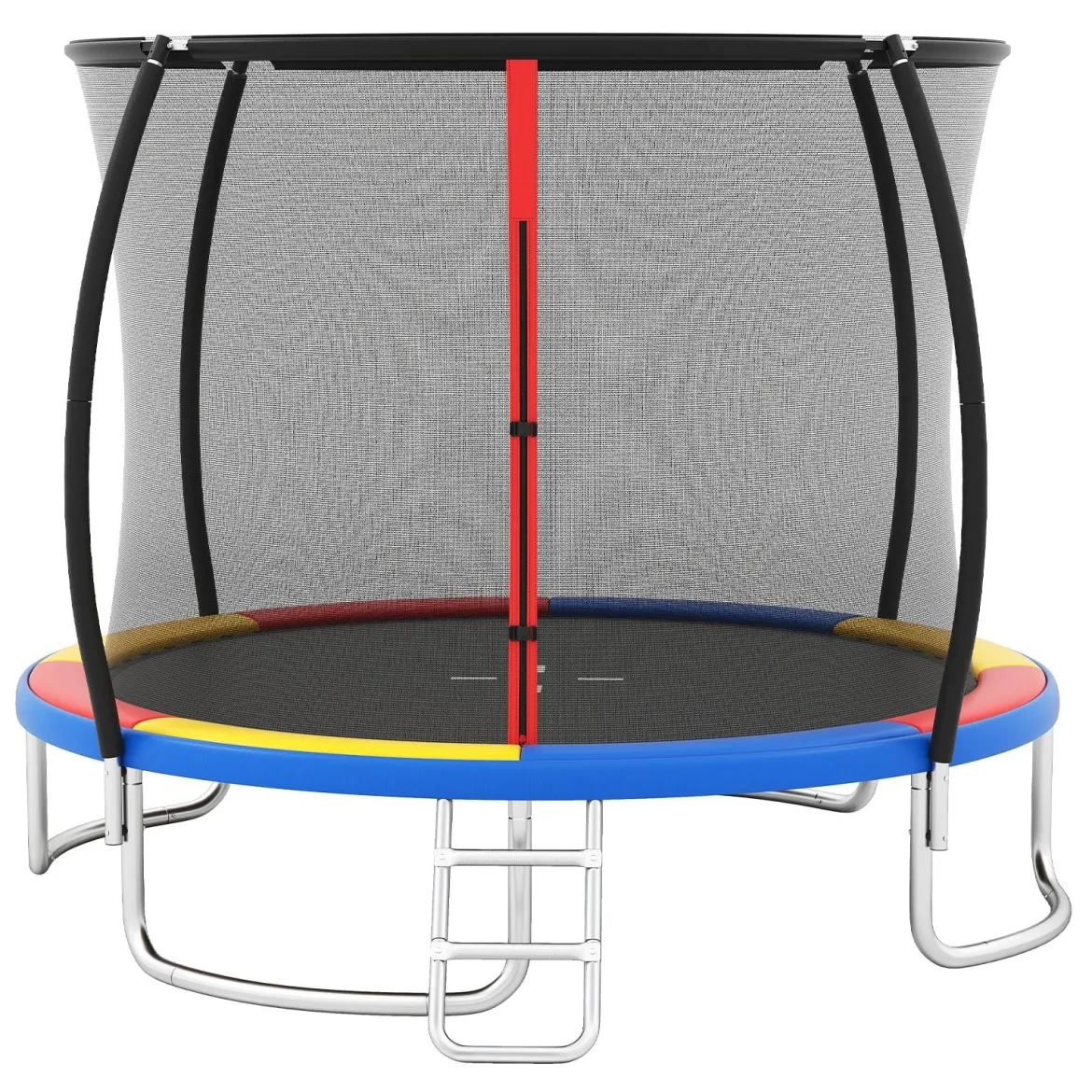 Trampolin outdoor mit Leiter Gartentrampolin rund mit Sicherheitsnetz Randabdeckung & Metallrahmen Ø366cm Bunt