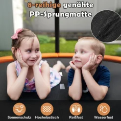 Trampolin outdoor mit Leiter Gartentrampolin rund mit Sicherheitsnetz Ø244cm Orange