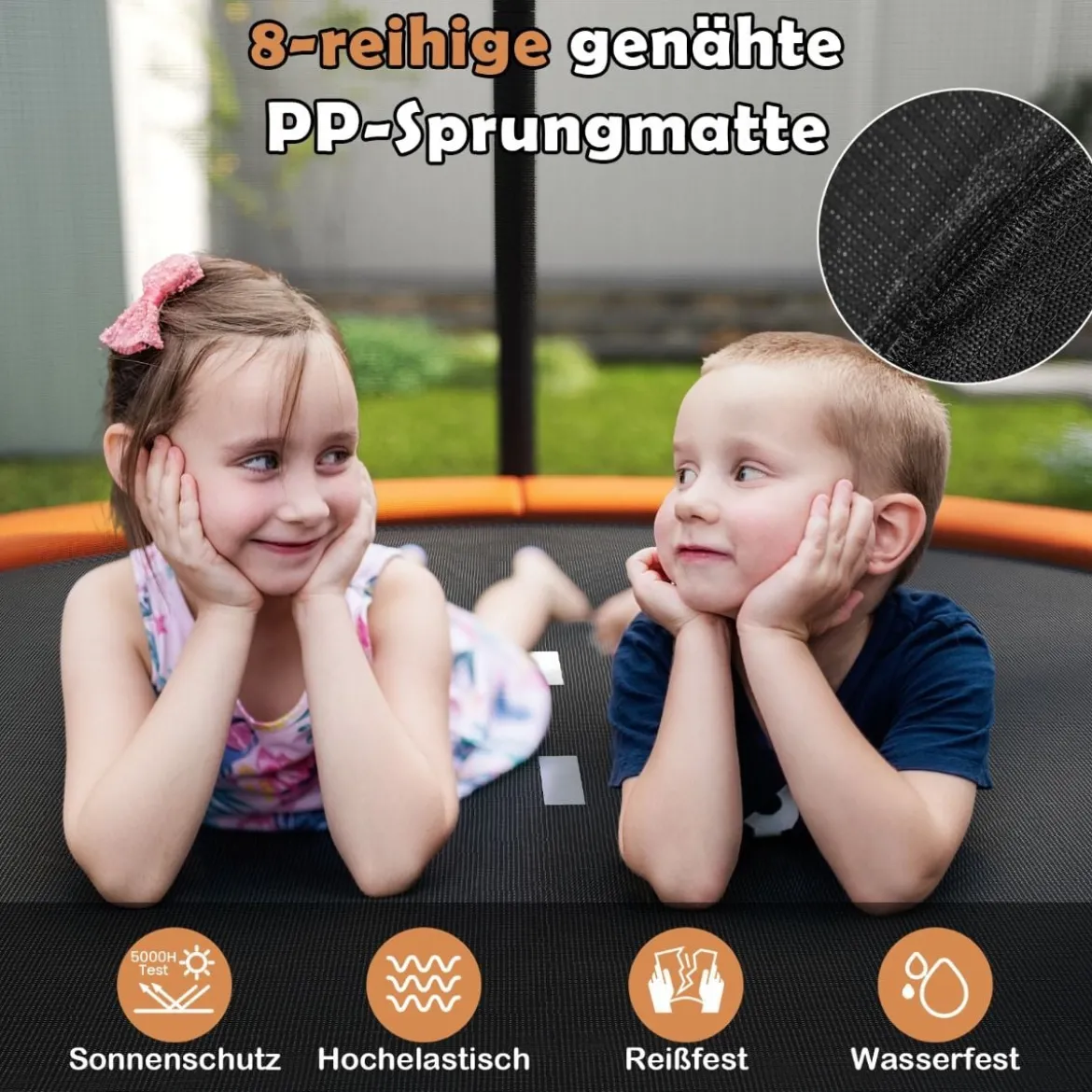 Trampolin outdoor mit Leiter Gartentrampolin rund mit Sicherheitsnetz Ø244cm Orange