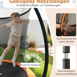 Trampolin outdoor mit Leiter Gartentrampolin rund mit Sicherheitsnetz Randabdeckung & Metallrahmen Ø305cm Orange