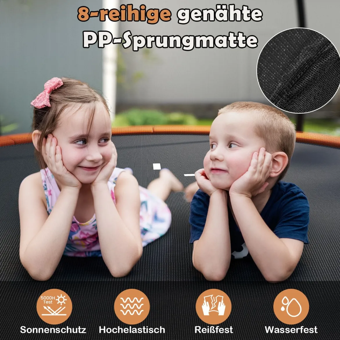 Trampolin outdoor mit Leiter Gartentrampolin rund mit Sicherheitsnetz Randabdeckung & Metallrahmen Ø305cm Orange