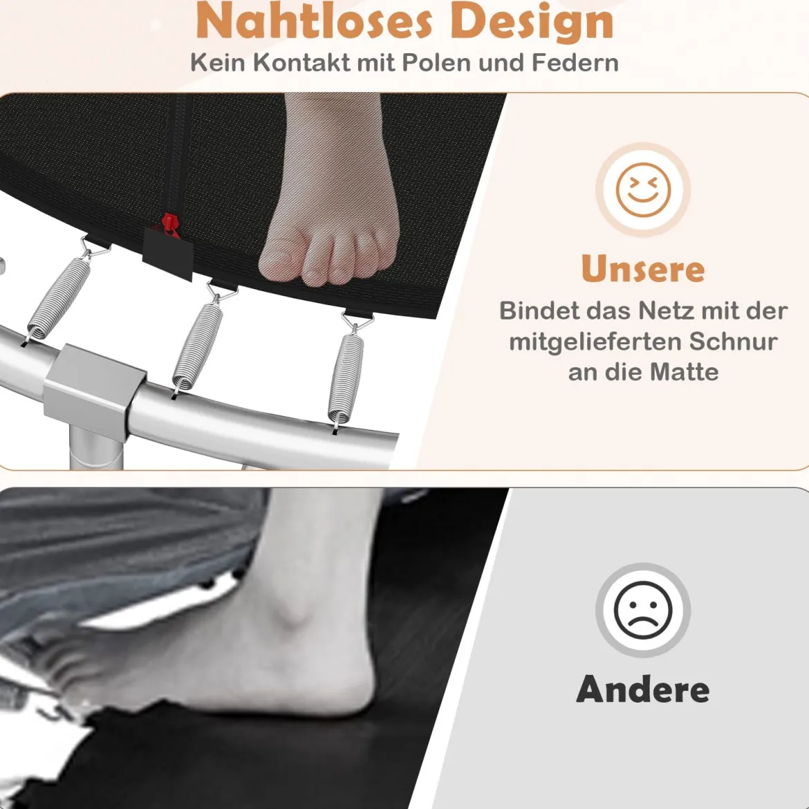 Trampolin outdoor mit Leiter Gartentrampolin rund mit Sicherheitsnetz Randabdeckung & Metallrahmen Ø305cm Orange