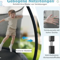 Trampolin outdoor mit Leiter Gartentrampolin rund mit Sicherheitsnetz Randabdeckung & Metallrahmen Ø366cm Schwarz