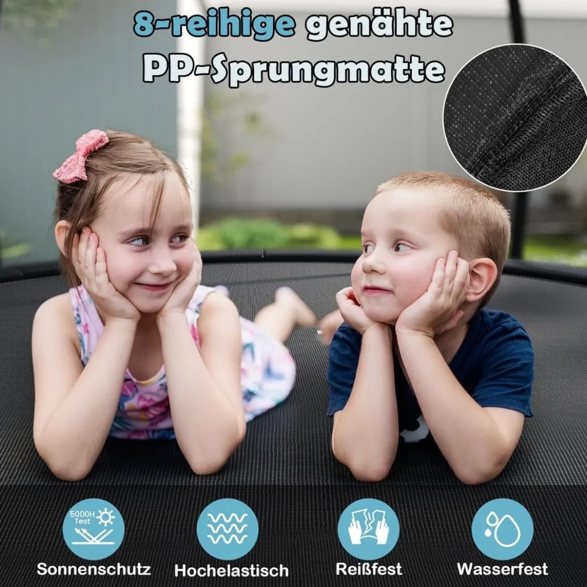 Trampolin outdoor mit Leiter Gartentrampolin rund mit Sicherheitsnetz Randabdeckung & Metallrahmen Ø366cm Schwarz