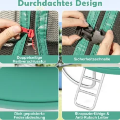 Trampolin outdoor mit Leiter Gartentrampolin rund mit Sicherheitsnetz Randabdeckung & Metallrahmen Ø305cm Grün