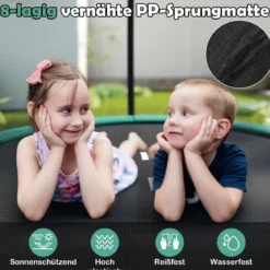 Trampolin outdoor mit Leiter Gartentrampolin rund mit Sicherheitsnetz Randabdeckung & Metallrahmen Ø305cm Grün