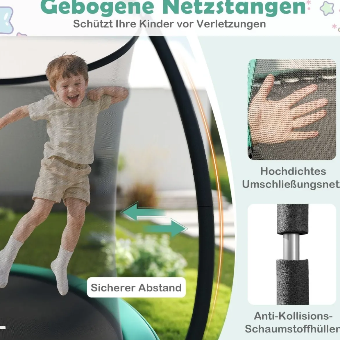 Trampolin outdoor mit Leiter Gartentrampolin rund mit Sicherheitsnetz Randabdeckung & Metallrahmen Ø305cm Grün