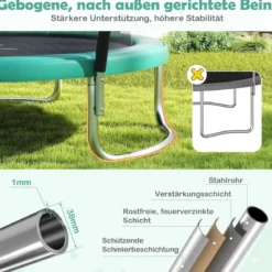 Trampolin outdoor mit Leiter Gartentrampolin rund mit Sicherheitsnetz Randabdeckung & Metallrahmen Ø305cm Grün