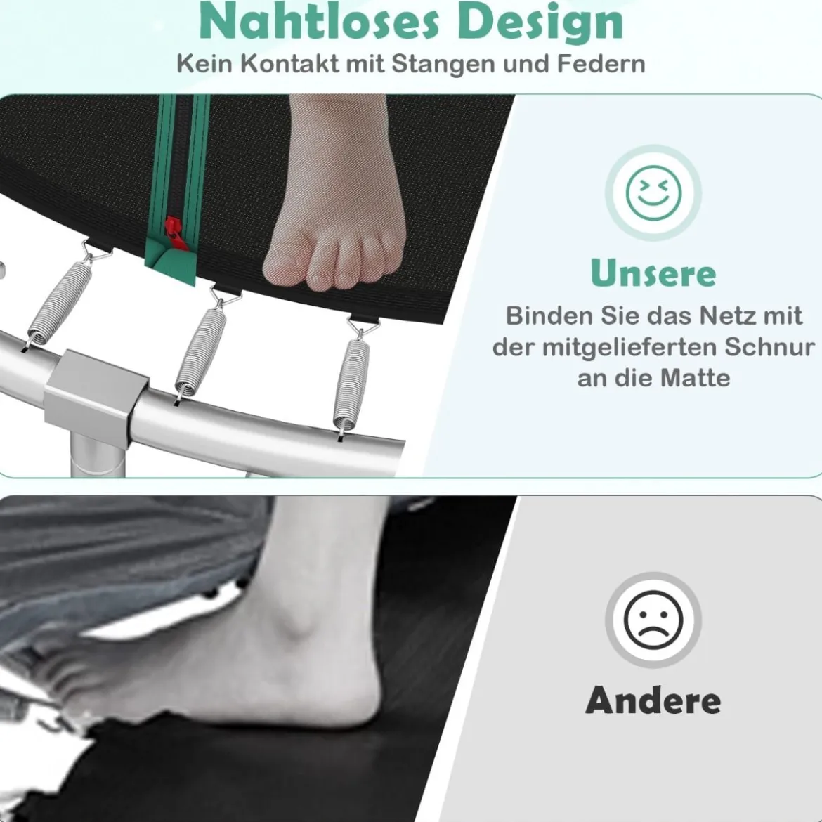 Trampolin outdoor mit Leiter Gartentrampolin rund mit Sicherheitsnetz Randabdeckung & Metallrahmen Ø305cm Grün