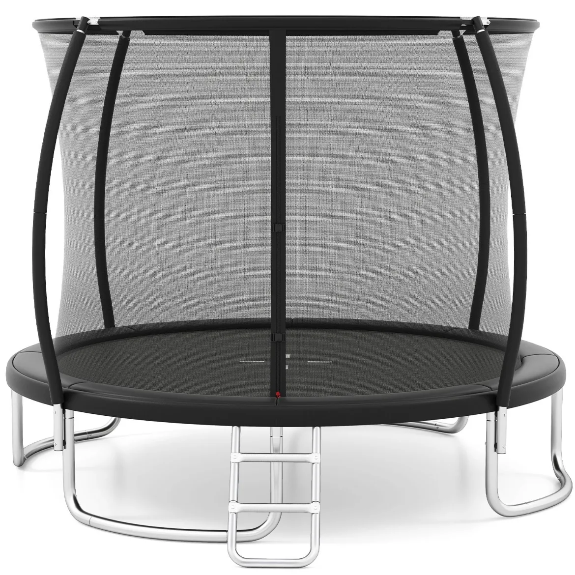 Trampolin outdoor mit Leiter Gartentrampolin rund mit Sicherheitsnetz Randabdeckung & Metallrahmen Ø305cm Schwarz
