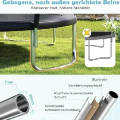 Trampolin outdoor mit Leiter Gartentrampolin rund mit Sicherheitsnetz Randabdeckung & Metallrahmen Ø305cm Schwarz
