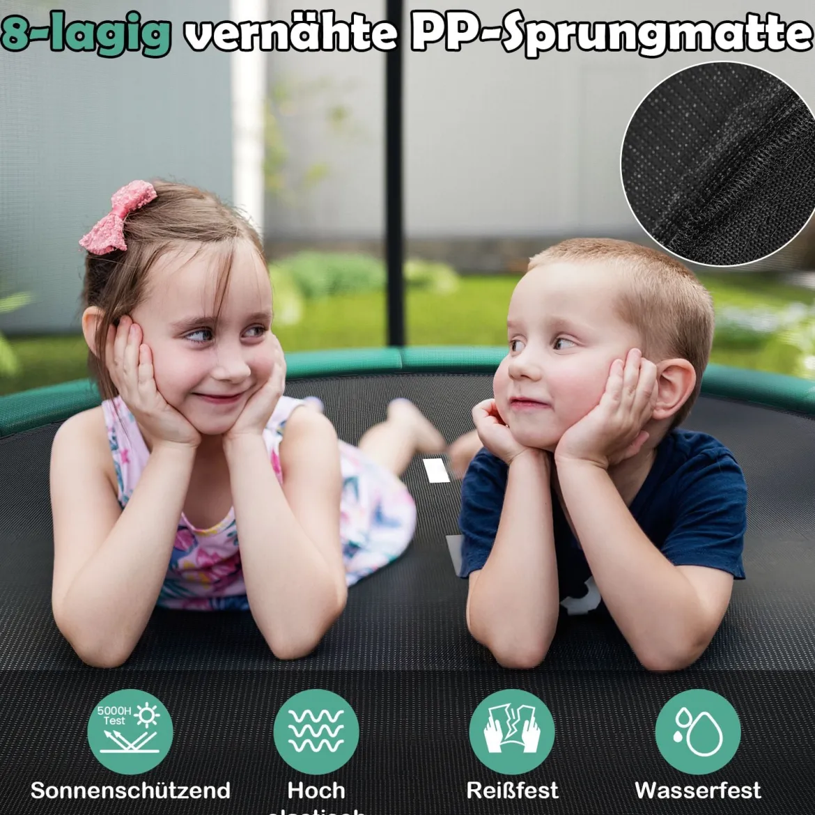 Trampolin outdoor mit Leiter Gartentrampolin rund mit Sicherheitsnetz Randabdeckung & Metallrahmen Ø366cm Grün