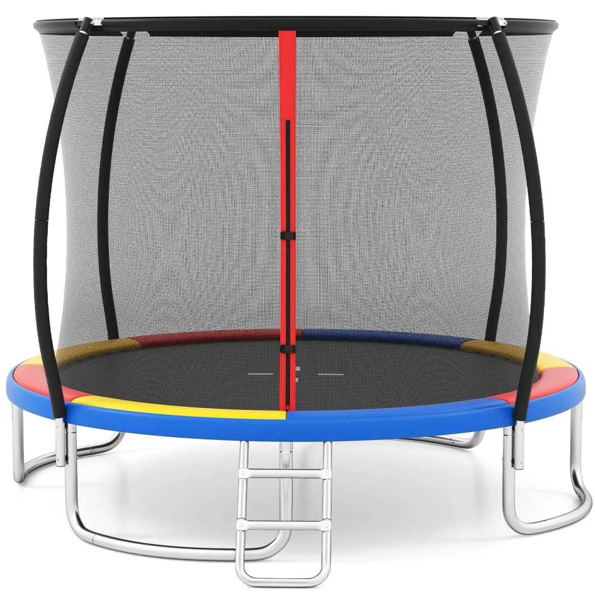 Trampolin outdoor mit Leiter Gartentrampolin rund mit Sicherheitsnetz Randabdeckung & Metallrahmen Ø305cm Bunt