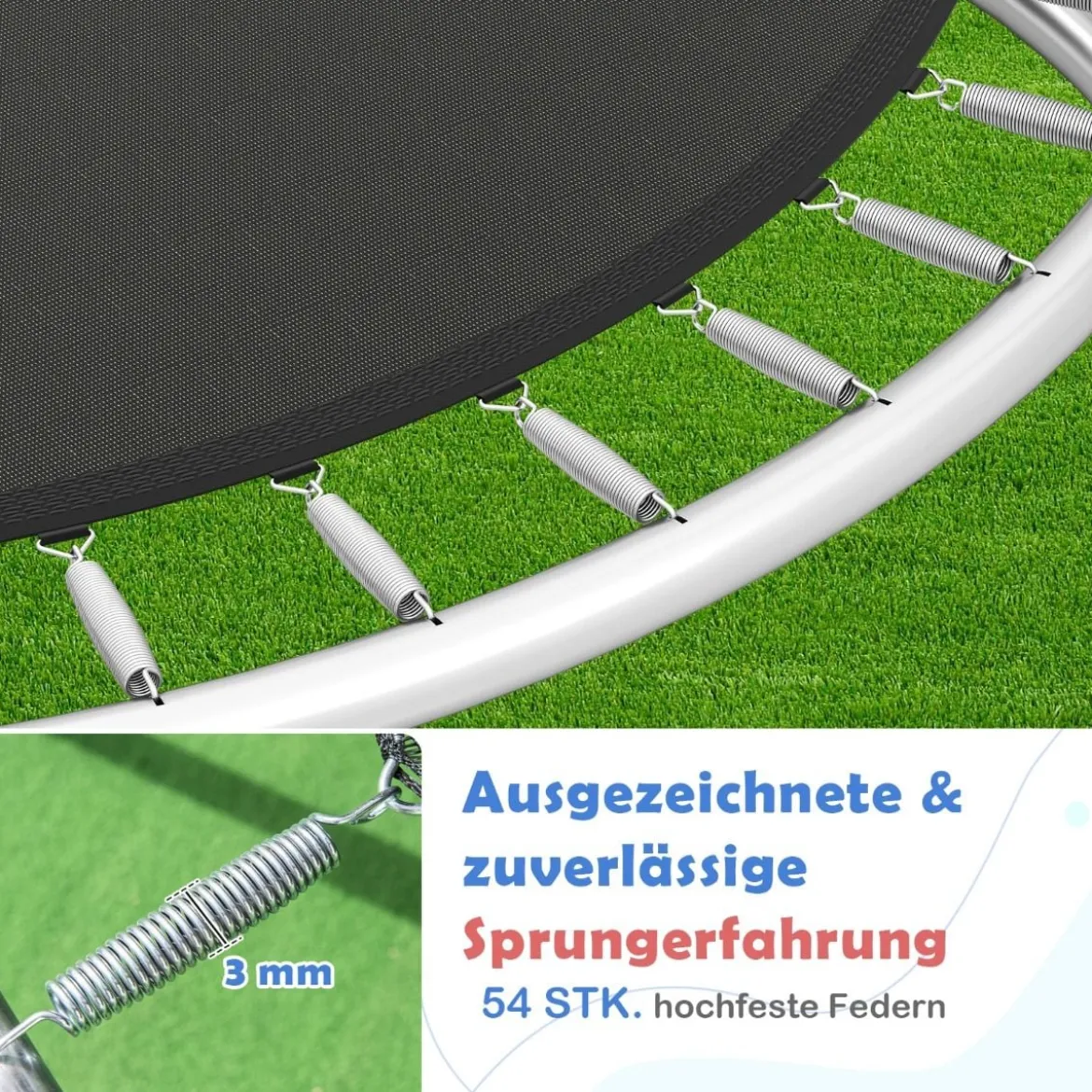 Trampolin outdoor mit Leiter Gartentrampolin rund mit Sicherheitsnetz Randabdeckung & Metallrahmen Ø305cm Bunt