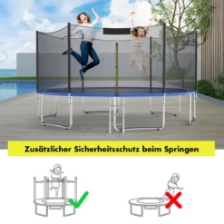 Trampolin Sicherheitsnetz für Gartentrampoline Ersatznetz außenliegend mit Reißverschluss und Schnallen Ø 305 cm