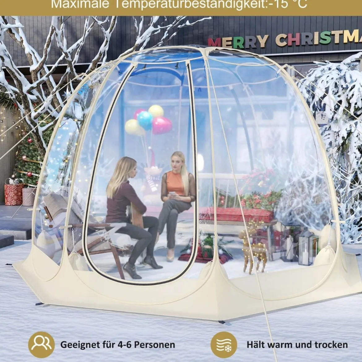 630° Transparenter PVC Zelt Pop Up Bubble Zelt Blasenzelt für 5-6 Personen 265 x 265 cm