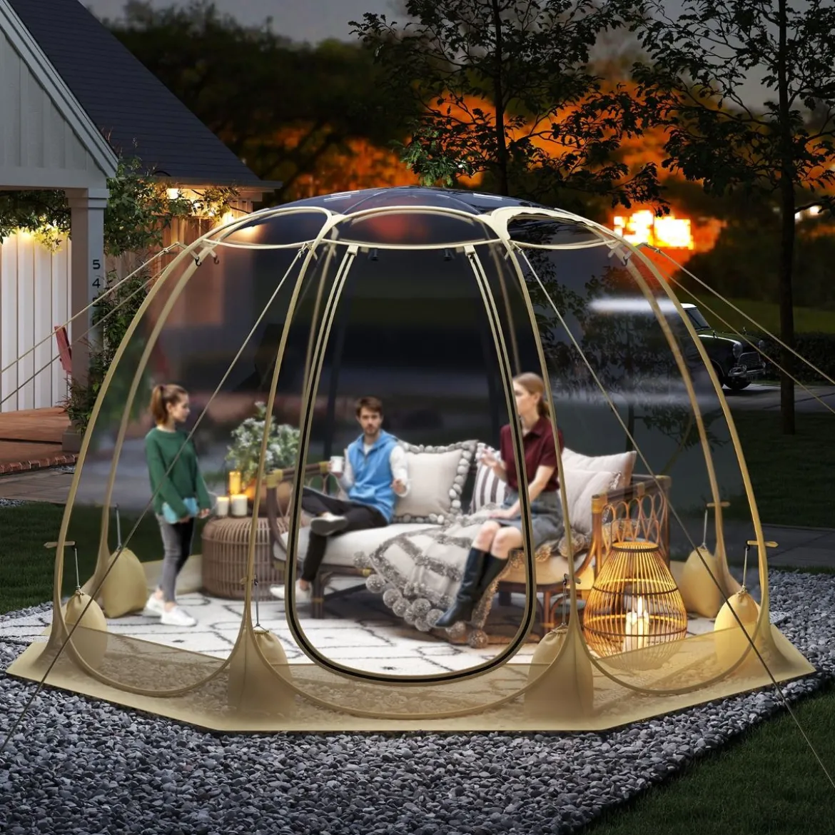630° Transparenter PVC Zelt Pop Up Bubble Zelt Blasenzelt für 5-6 Personen 265 x 265 cm