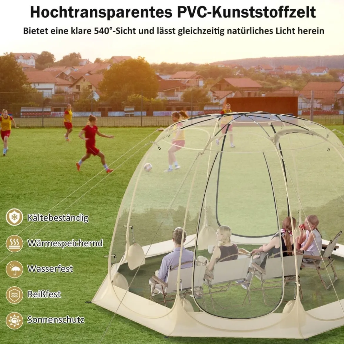 630° Transparenter PVC Zelt Pop Up Bubble Zelt Blasenzelt für 5-6 Personen 265 x 265 cm