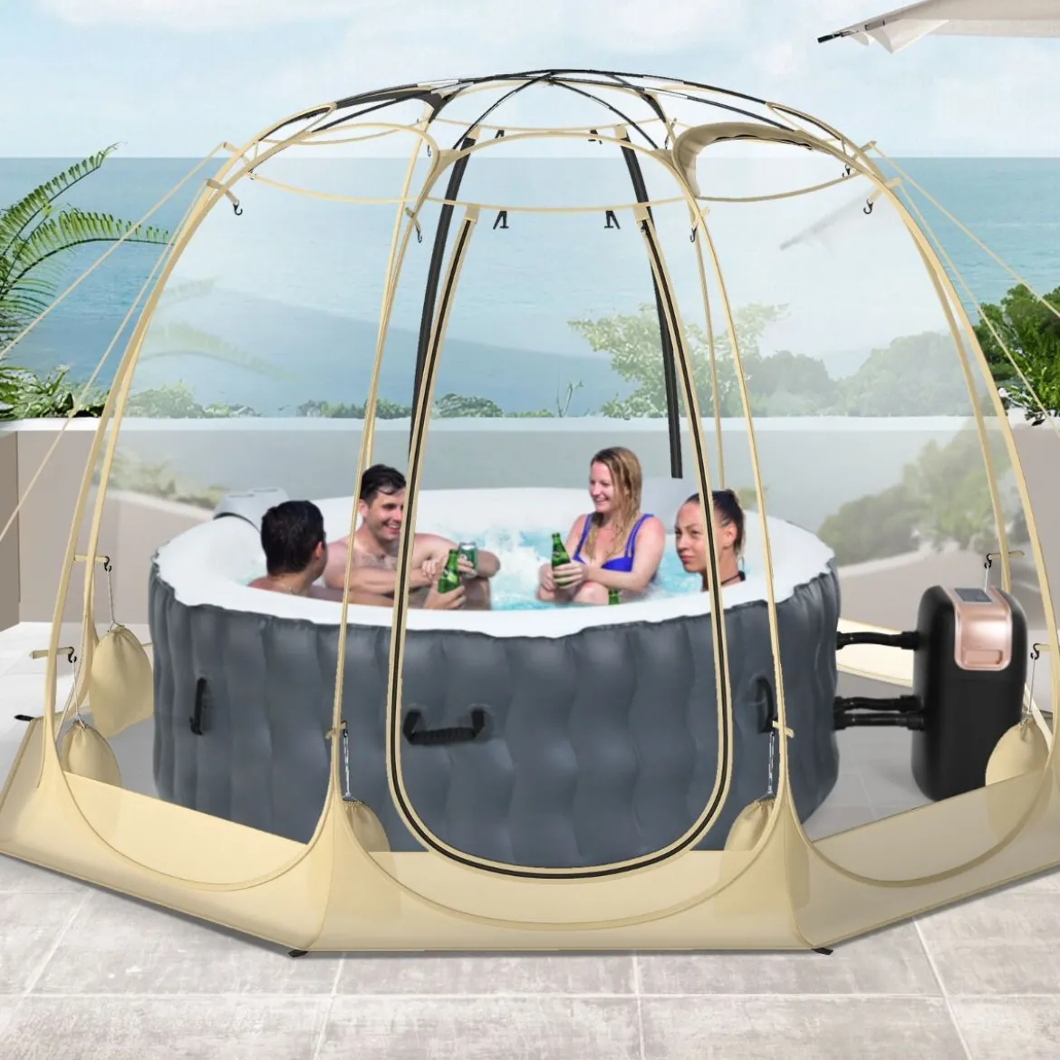 630° Transparenter PVC Zelt Pop Up Bubble Zelt Blasenzelt für 5-6 Personen 265 x 265 cm