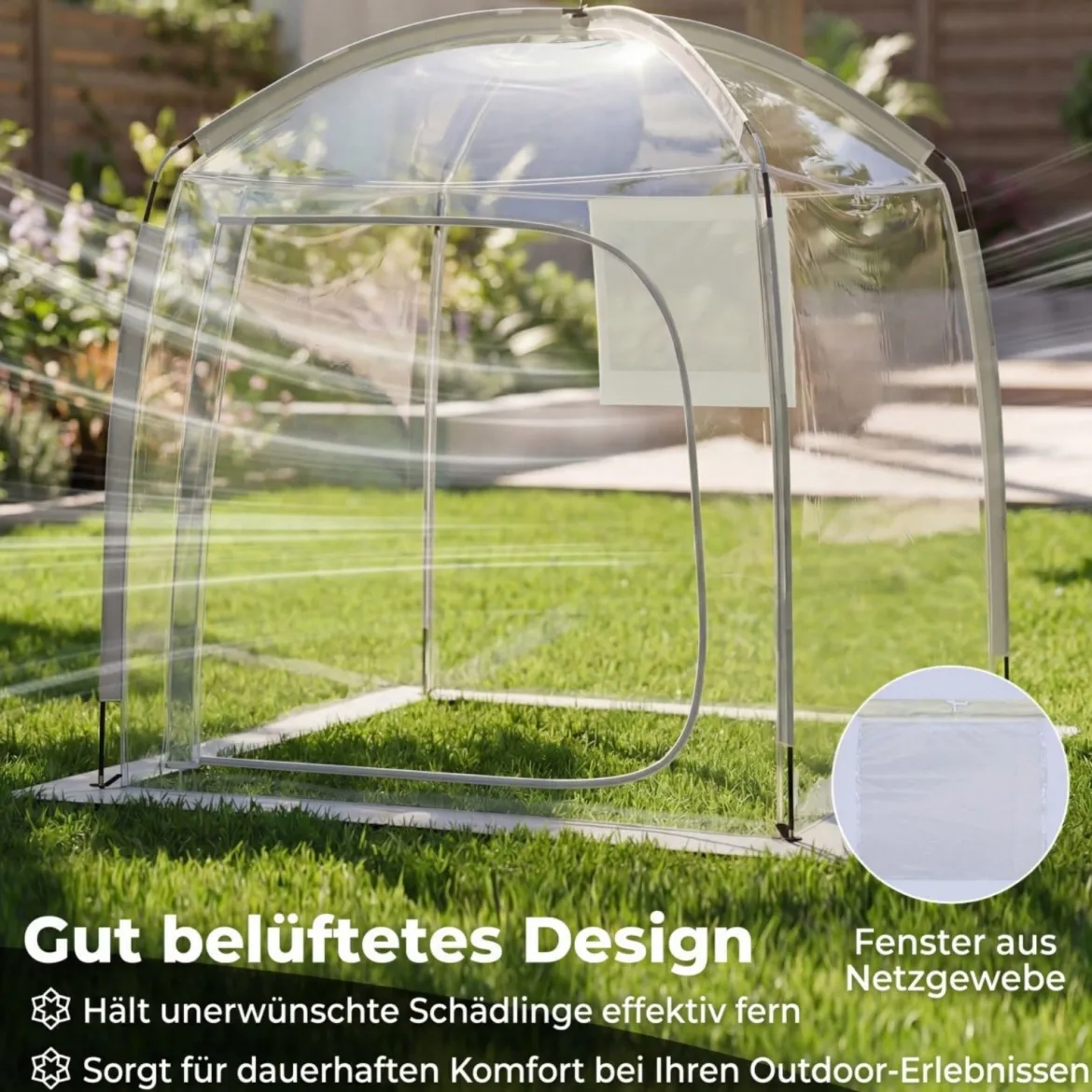 Transparentes Kuppelzelt 215 x 215 cm 2-4 Personen 540° Panorama Garten Transparent