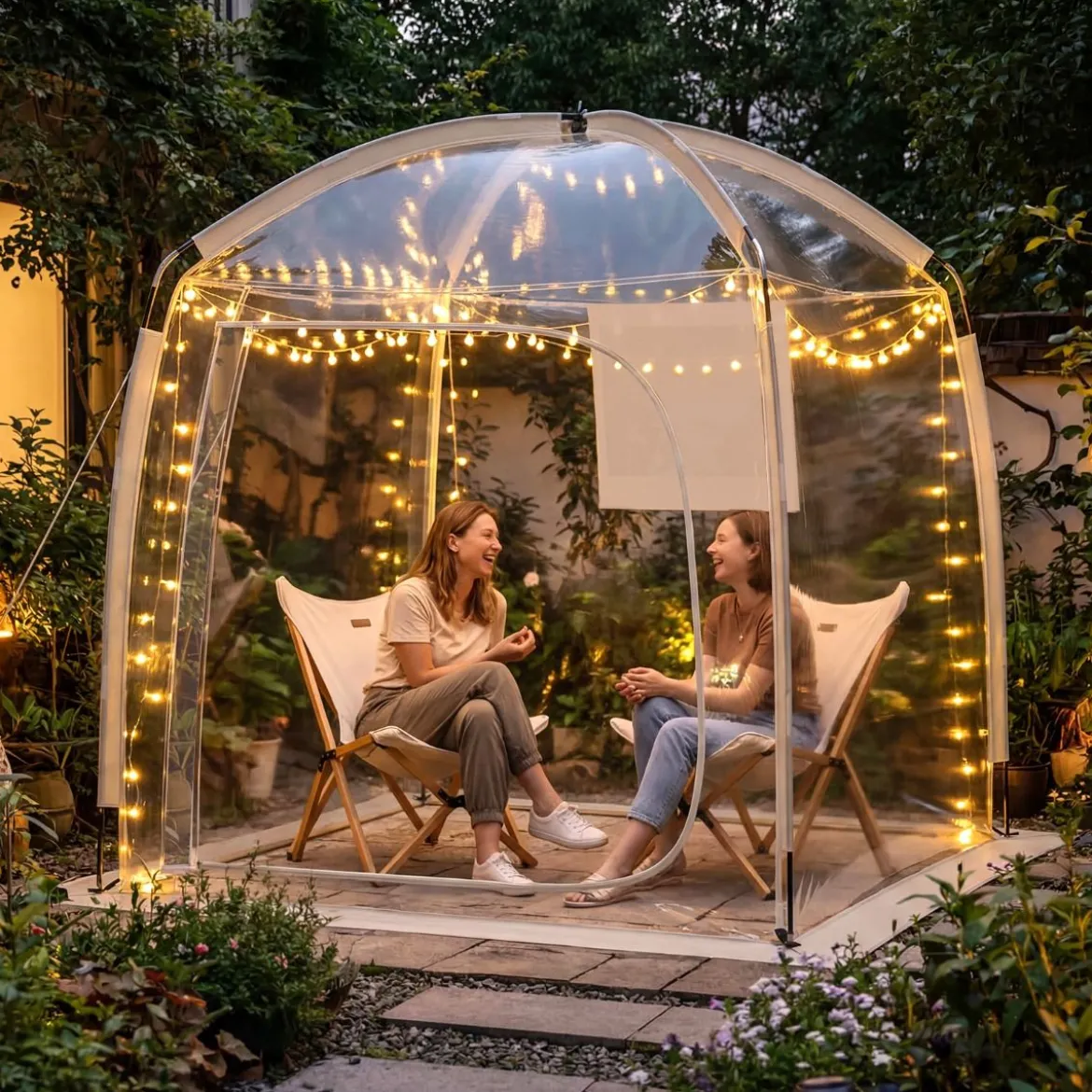 Transparentes Kuppelzelt 215 x 215 cm 2-4 Personen 540° Panorama Garten Transparent
