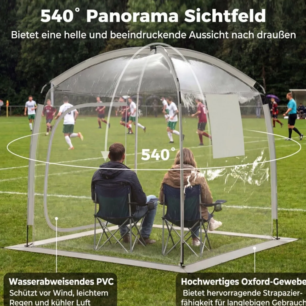 Transparentes Kuppelzelt 215 x 215 cm 2-4 Personen 540° Panorama Garten Transparent