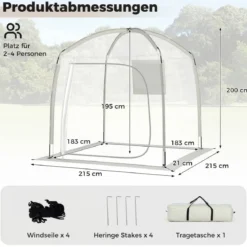 Transparentes Kuppelzelt 215 x 215 cm 2-4 Personen 540° Panorama Garten Transparent