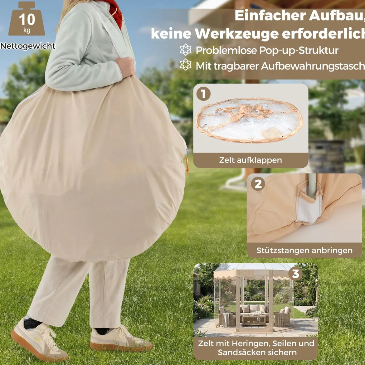 Transparentes Pop up Zelt für 8-10 Personen mit 540°Blick & Tragetasche Wetterfestes Wurfzelt
