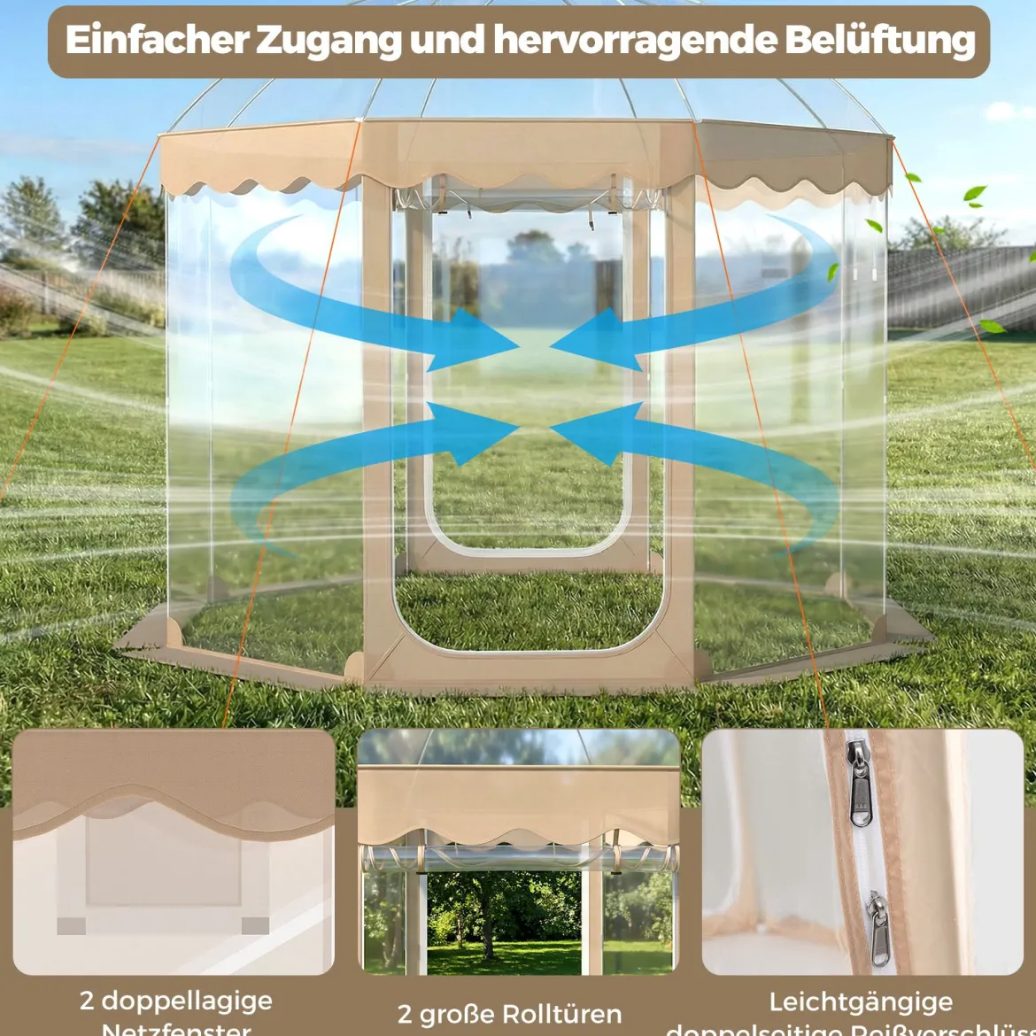 Transparentes Pop up Zelt für 8-10 Personen mit 540°Blick & Tragetasche Wetterfestes Wurfzelt