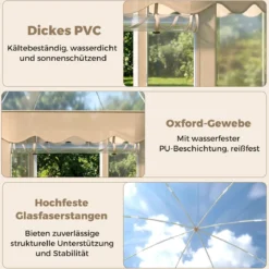 Transparentes Pop up Zelt für 8-10 Personen mit 540°Blick & Tragetasche Wetterfestes Wurfzelt